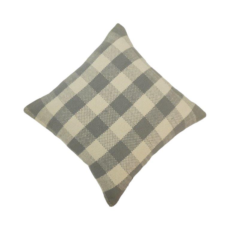 Handmade Grey Check Cotton Cushion Cover | Woven Buffalo Plaid Pillow Cover | 45x45 cm - Bulk manufacturer & supplier from Panipat, India