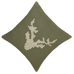 Handwoven Cotton Cushion Cover 45x45 cm | Embroidered Deer Head Design | Decorative Throw Pillow Cover | Hidden Zipper | Olive Green
