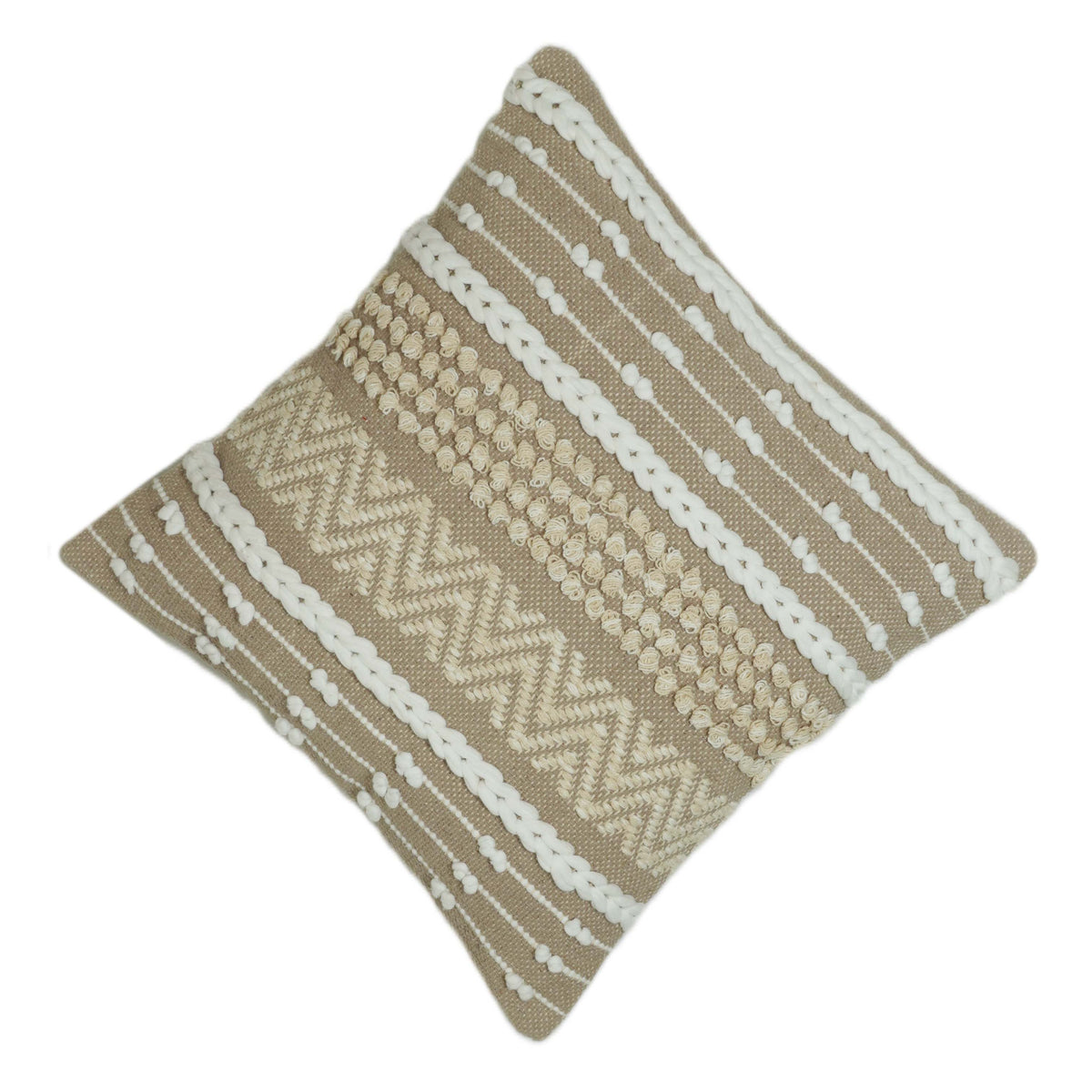 Handwoven Natural Beige & Ivory Textured Cushion Cover – Geometric Pattern – 45 x 45 cm
