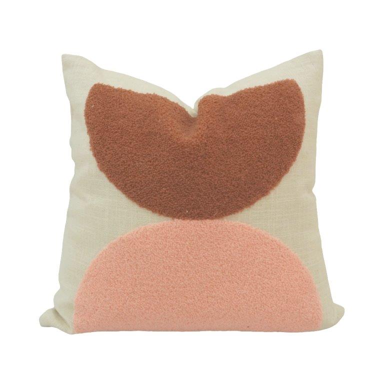 Abstract Tufted Embroidery Cotton Cushion Cover 45x45 cm | Modern Boho Geometric Throw Pillow Cover | Beige, Terracotta & Blush Pink - Bulk manufacturer & supplier from Panipat, India