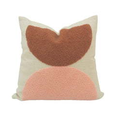 Abstract Tufted Embroidery Cotton Cushion Cover 45x45 cm | Modern Boho Geometric Throw Pillow Cover | Beige, Terracotta & Blush Pink