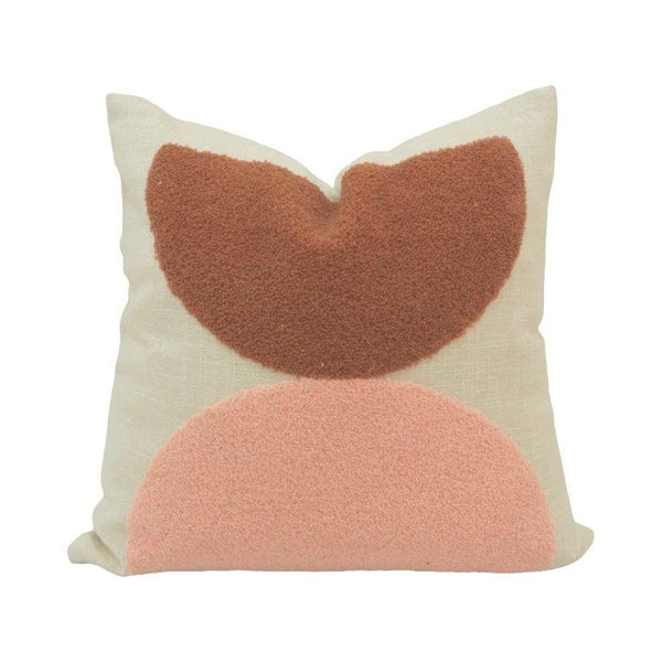 Abstract Tufted Embroidery Cotton Cushion Cover 45x45 cm | Modern Boho Geometric Throw Pillow Cover | Beige, Terracotta & Blush Pink