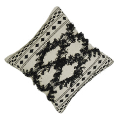 Black and cream geometric textured handwoven cushion cover with tassels 45x45 cm