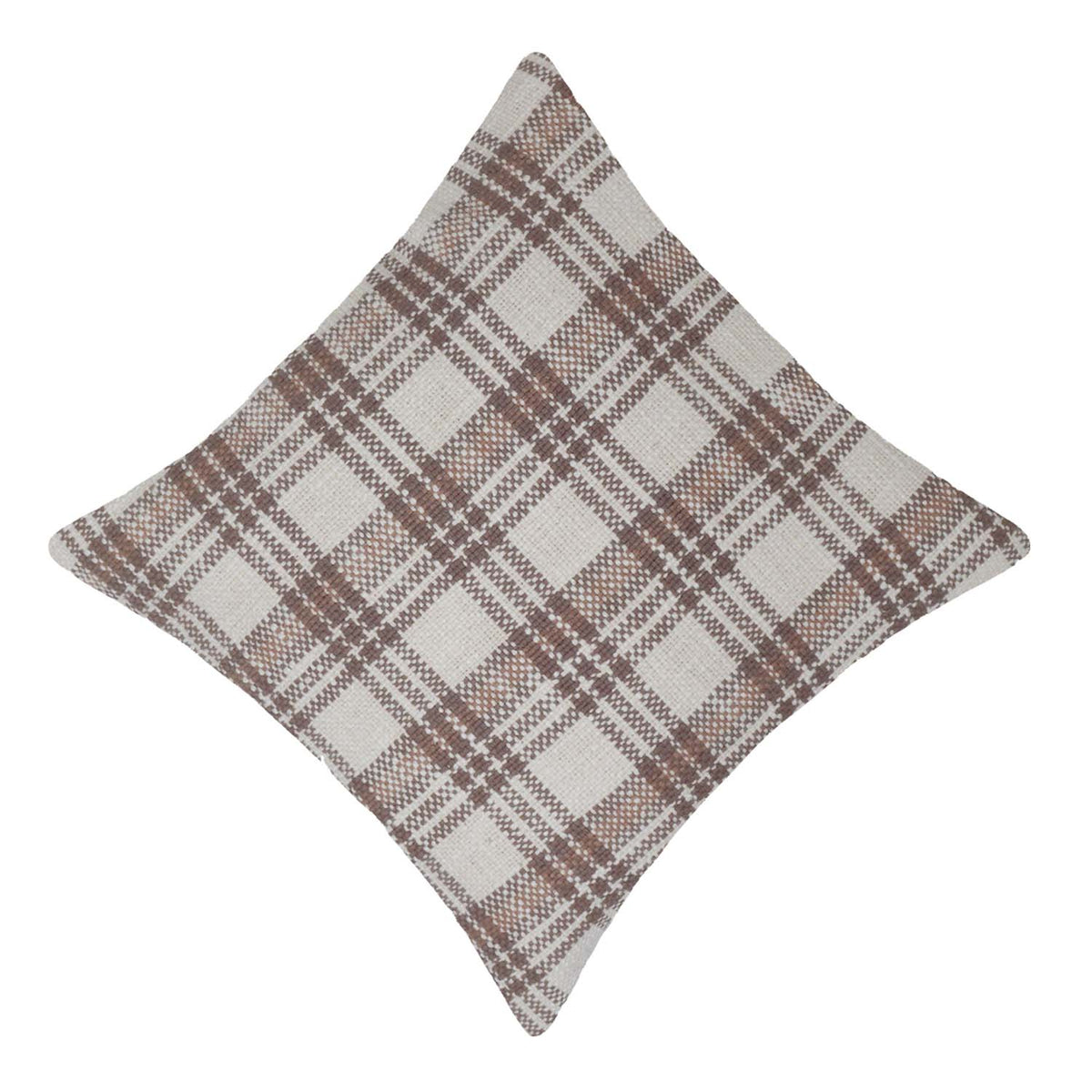 Handwoven Cotton Plaid Cushion Cover 45x45 cm | Beige & Brown Checkered Decorative Throw Pillow Cover | Modern Rustic Sofa Cushion Cover - Bulk manufacturer & supplier from Panipat, India