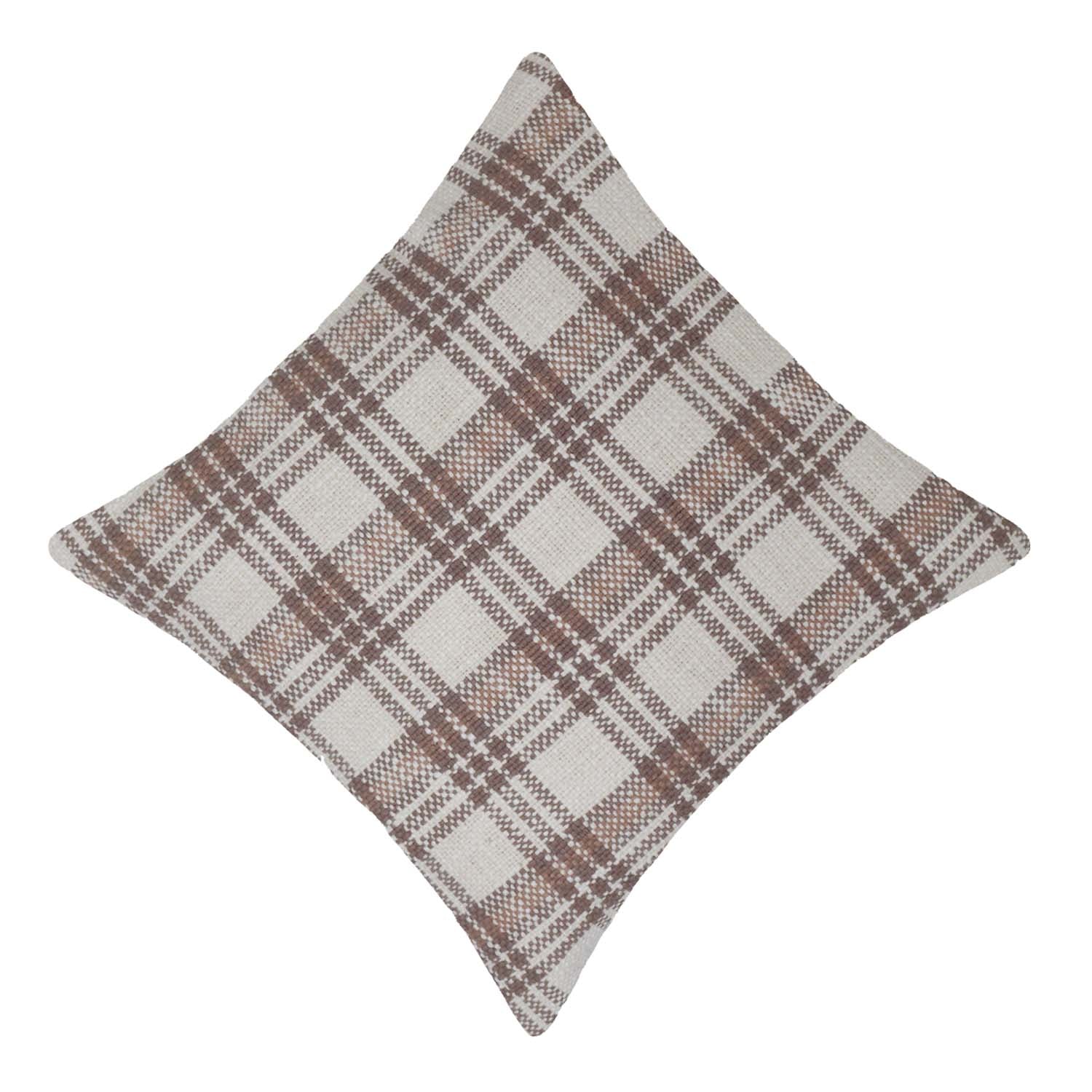 Handwoven Cotton Plaid Cushion Cover 45x45 cm | Beige & Brown Checkered Decorative Throw Pillow Cover | Modern Rustic Sofa Cushion Cover