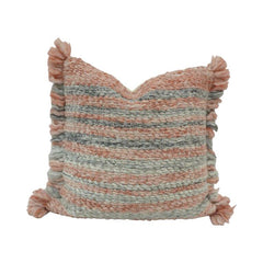Blush Grey Textured Polyester Cushion Cover with Tassels – 45x45 cm