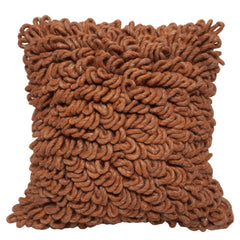 Handwoven Wool Cushion Cover 45x45 cm | Chunky Loop Textured Decorative Throw Pillow Cover | Soft Artisan Boho Cushion Cover with Hidden Zipper | Brown | 18x18 Inch