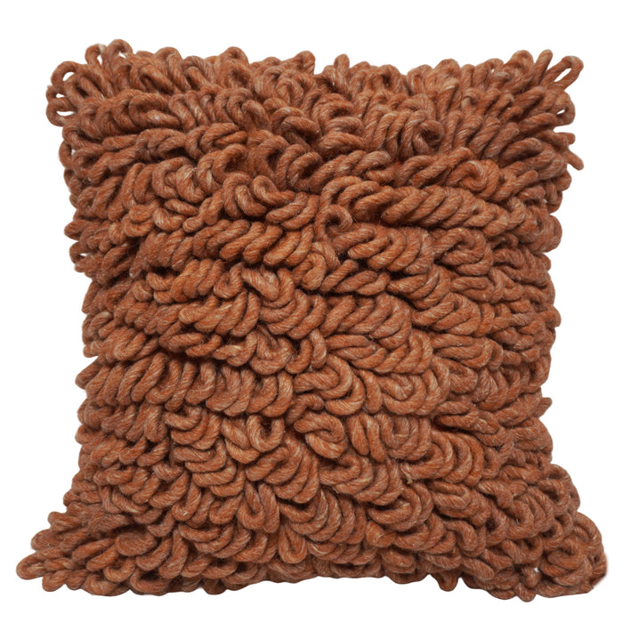 Handwoven Wool Cushion Cover 45x45 cm | Chunky Loop Textured Decorative Throw Pillow Cover | Soft Artisan Boho Cushion Cover with Hidden Zipper | Brown | 18x18 Inch