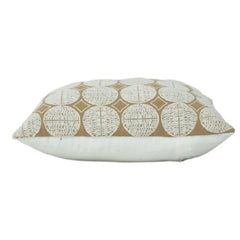 Geometric Embroidered Cotton Cushion Cover 45x45 cm | Beige & Ivory Textured Circle Pattern | Modern Decorative Pillow Cover