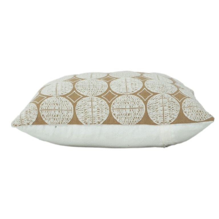 Geometric Embroidered Cotton Cushion Cover 45x45 cm | Beige & Ivory Textured Circle Pattern | Modern Decorative Pillow Cover