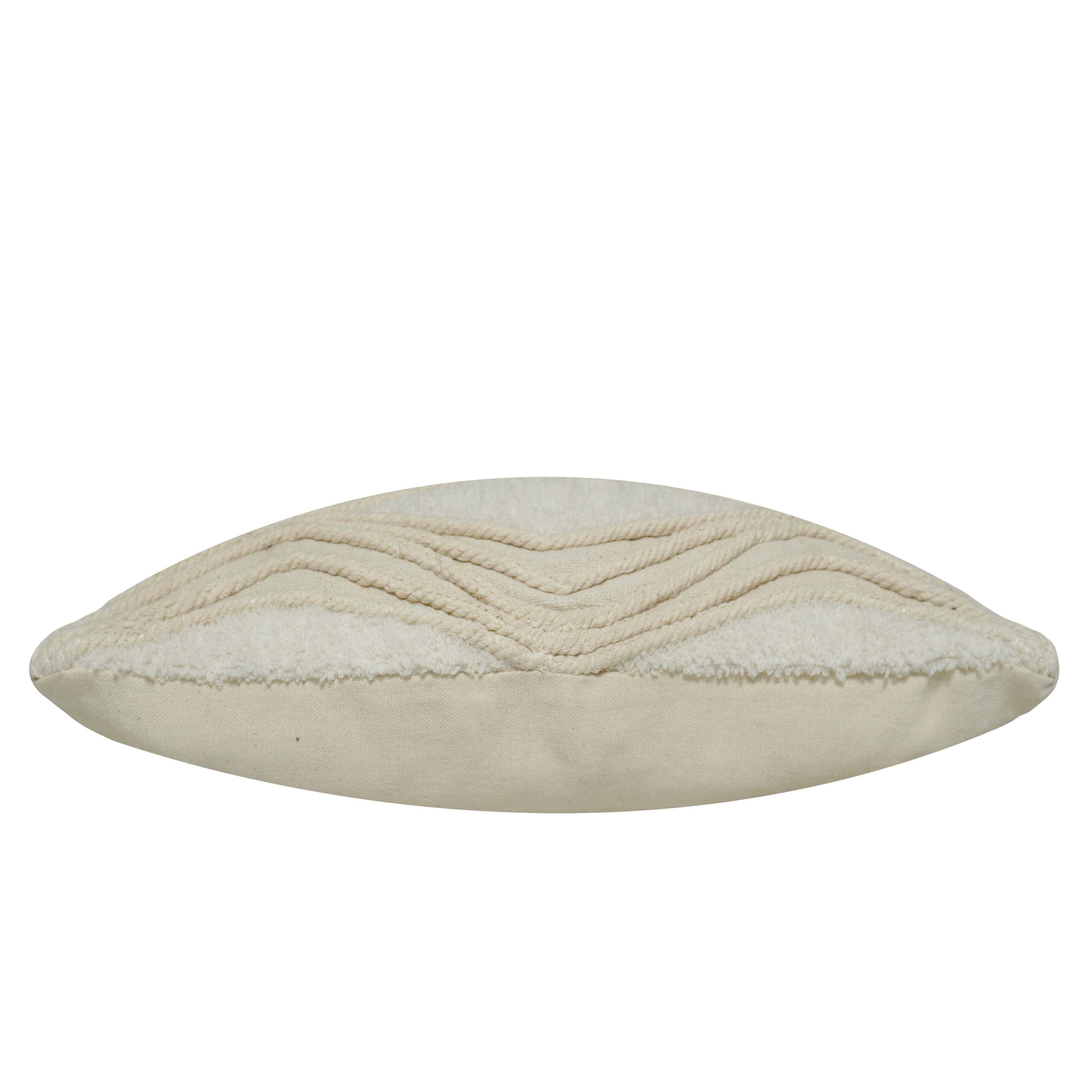 Handcrafted Tufted & Rope Cotton Cushion Cover 45x45 cm | Textured Boho Decorative Throw Pillow Cover | Ivory | Hidden Zip