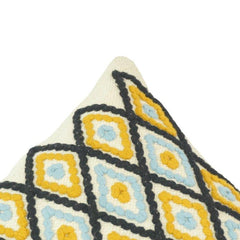 Handwoven Diamond Pattern Embroidered Cotton Cushion Cover – 45x45 cm | Geometric Boho Throw Pillow Cover