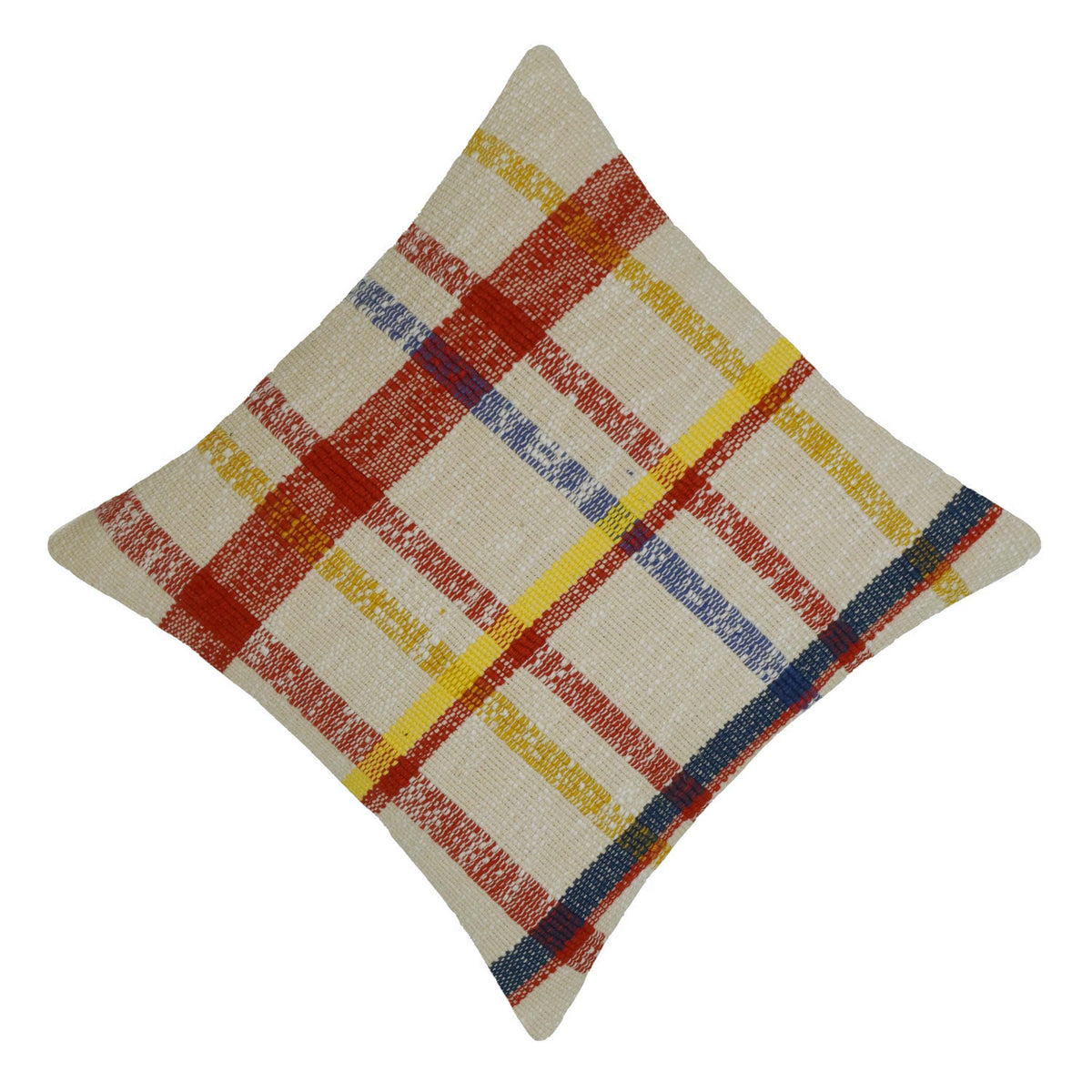 Housse de coussin tissée à la main 45x45 cm – Motif à carreaux multicolore