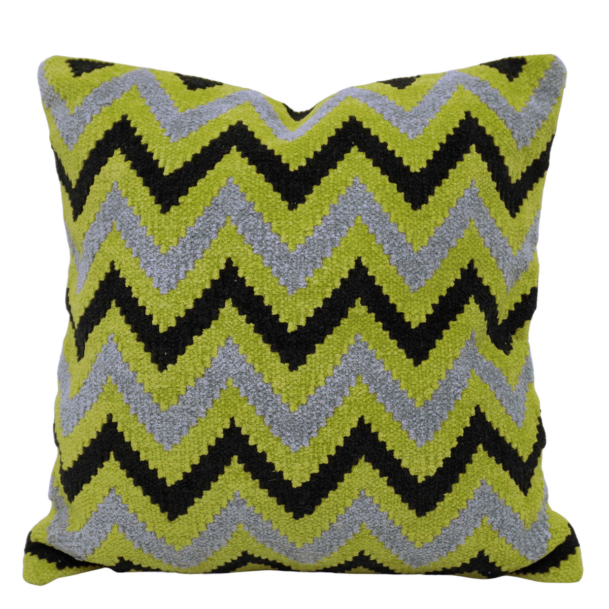 Handwoven Chevron Zigzag Cushion Cover – Lime Green, Grey & Black – 45 x 45 cm