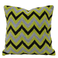 Handwoven Chevron Zigzag Cushion Cover – Lime Green, Grey & Black – 45 x 45 cm