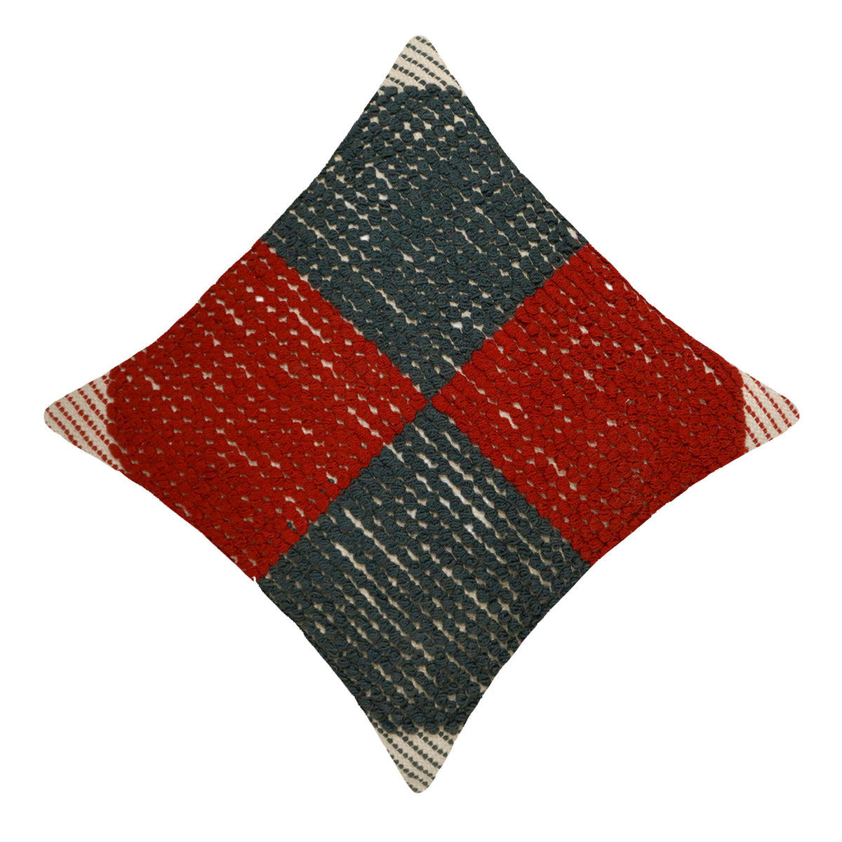 Handwoven Cotton Cushion Cover 45x45 cm | Geometric Color Block Textured Cushion Cover | Decorative Throw Pillow Cover with Concealed Zipper | Red & Charcoal Grey - Bulk manufacturer & supplier from Panipat, India