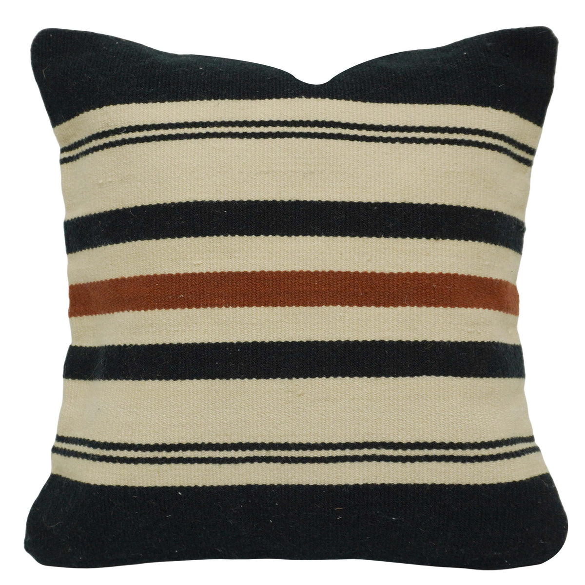 Handwoven Striped Cotton Cushion Cover – Black, Cream & Rust – 45 x 45 cm