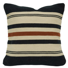 Handwoven Striped Cotton Cushion Cover – Black, Cream & Rust – 45 x 45 cm