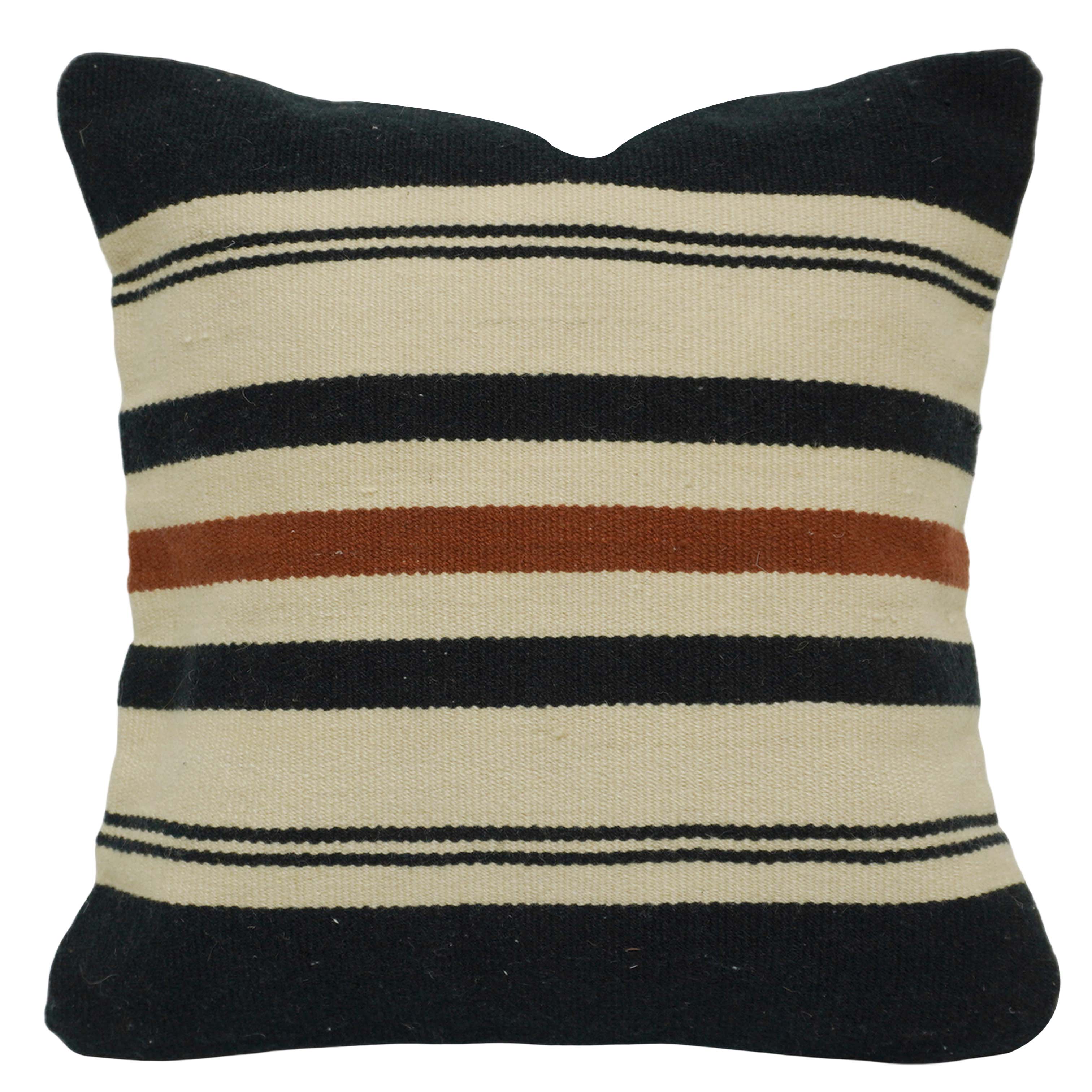 Handwoven Striped Cotton Cushion Cover – Black, Cream & Rust – 45 x 45 cm