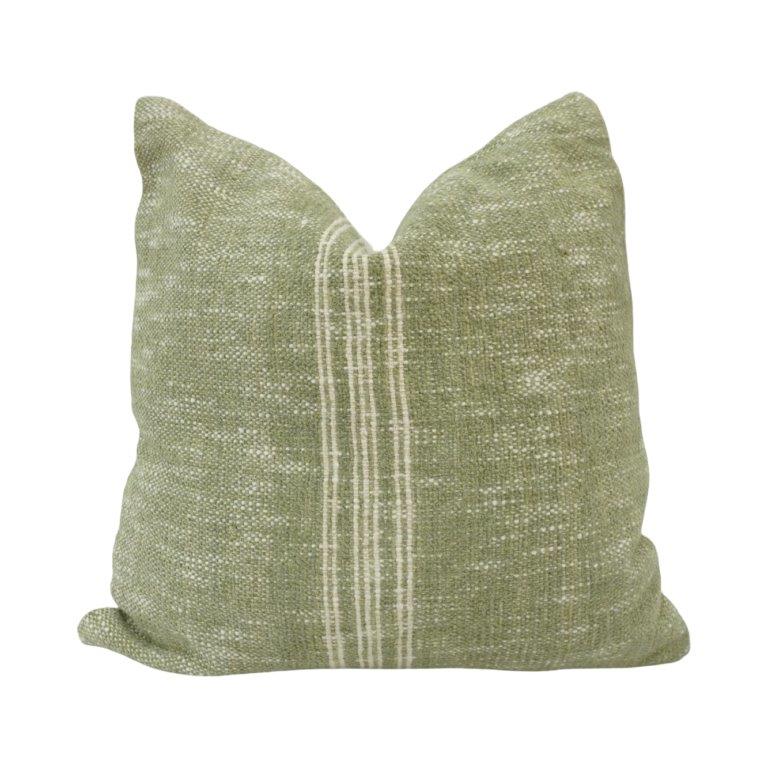 Handmade Olive Green Textured Cotton Cushion Cover with Center Stripe | 45 x 45 cm | Artisan Woven Decorative Pillow Cover - Bulk manufacturer & supplier from Panipat, India