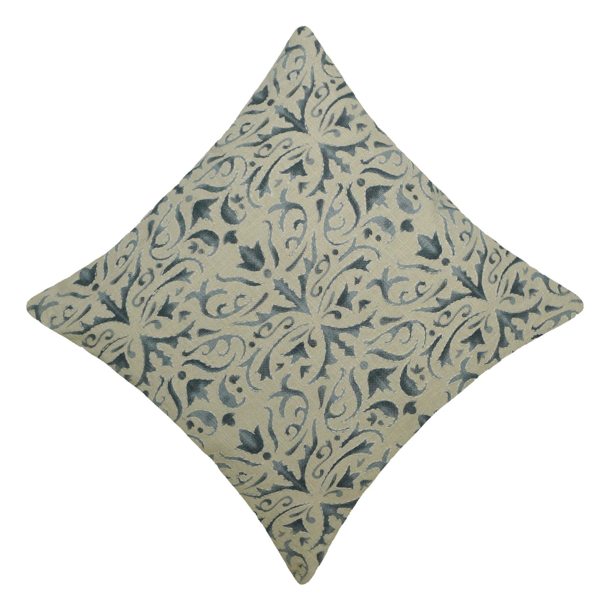Printed Cotton Cushion Cover 45x45 cm | Blue Floral Damask Print on Natural Cotton | Decorative Throw Pillow Cover with Hidden Zip | 18x18 Inch