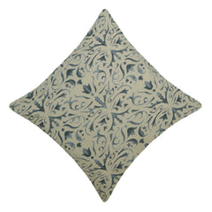Printed Cotton Cushion Cover 45x45 cm | Blue Floral Damask Print on Natural Cotton | Decorative Throw Pillow Cover with Hidden Zip | 18x18 Inch