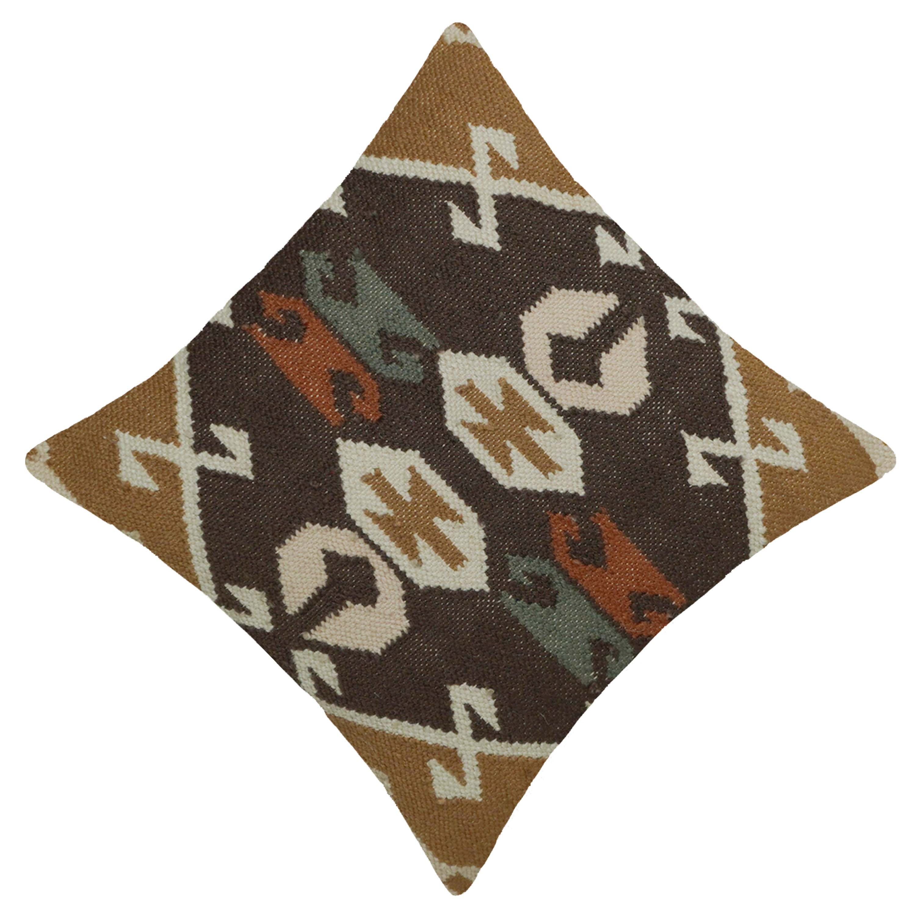 Handwoven Cotton Cushion Cover 45x45 cm – Tribal Geometric Pattern in Brown, Beige, Rust & Sage Green