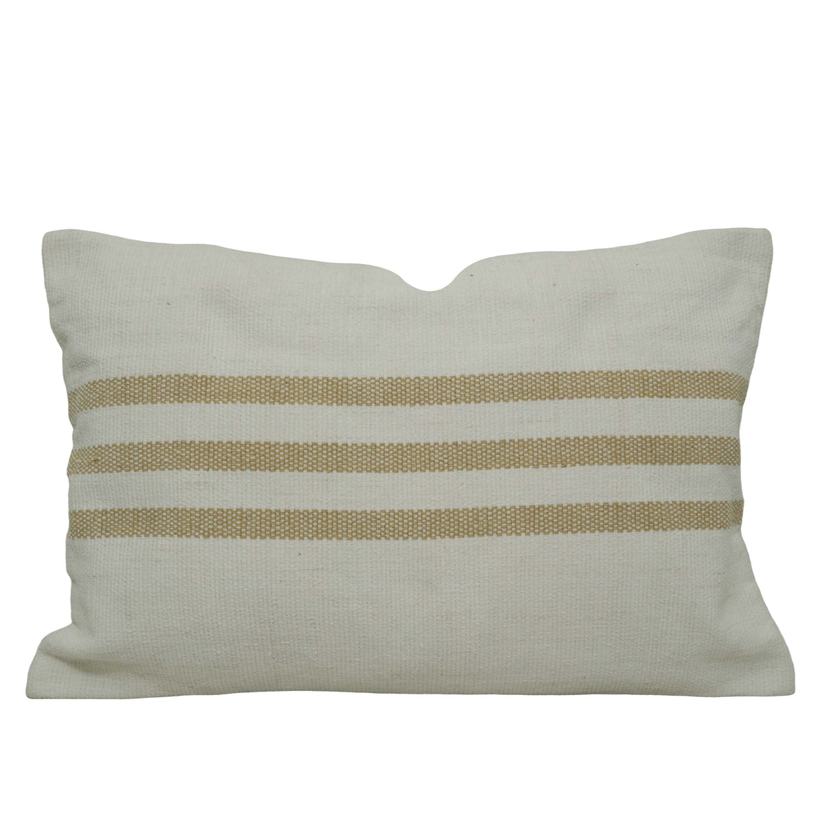 Handwoven Cotton Cushion Cover 35x50 cm | Natural Ivory with Beige Woven Stripes | Decorative Lumbar Pillow Cover | Hidden Zipper | Boho Farmhouse Home Décor