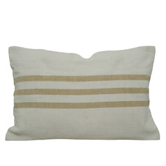Handwoven Cotton Cushion Cover 35x50 cm | Natural Ivory with Beige Woven Stripes | Decorative Lumbar Pillow Cover | Hidden Zipper | Boho Farmhouse Home Décor