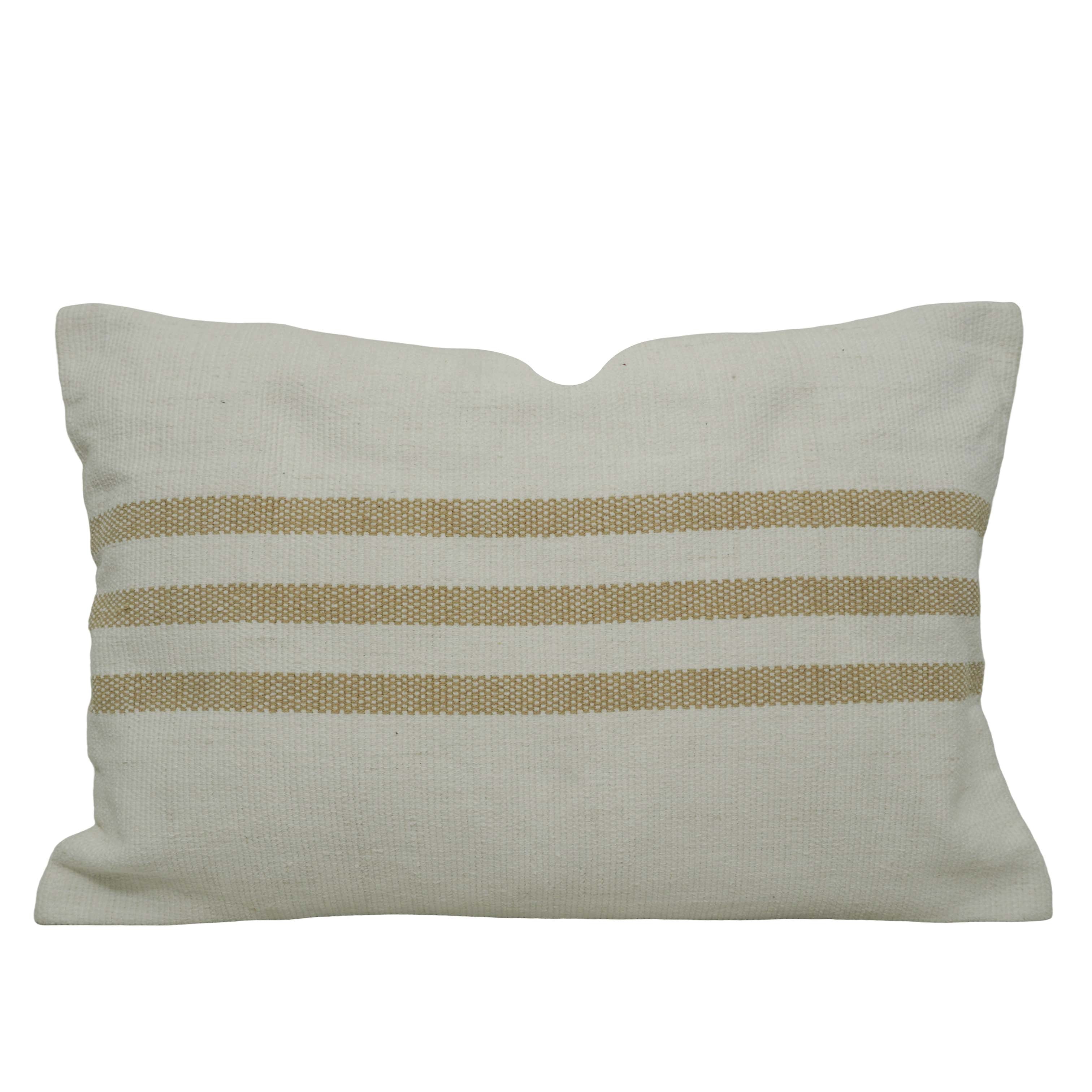 Handwoven Cotton Cushion Cover 35x50 cm | Natural Ivory with Beige Woven Stripes | Decorative Lumbar Pillow Cover | Hidden Zipper | Boho Farmhouse Home Décor