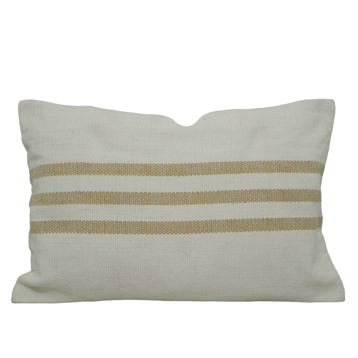 Handwoven Cotton Cushion Cover 35x50 cm | Natural Ivory with Beige Woven Stripes | Decorative Lumbar Pillow Cover | Hidden Zipper | Boho Farmhouse Home Décor
