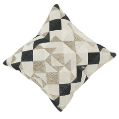 Housse de coussin en coton brodé géométrique | Motif abstrait beige et noir neutre | Housse de coussin décorative 45x45 cm