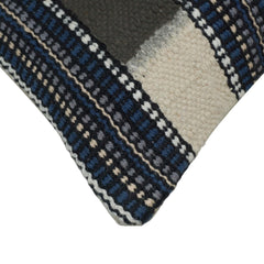 Handwoven Geometric Cotton Cushion Cover 45x45 cm – Blue, Ivory & Grey Textured Boho Accent Pillow Cover