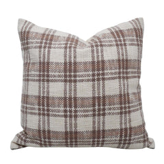 Handwoven Cotton Plaid Cushion Cover 45x45 cm | Beige & Brown Checkered Decorative Throw Pillow Cover | Modern Rustic Sofa Cushion Cover