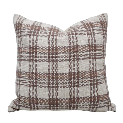 Beige & Brown Plaid Handwoven Cotton Cushion Cover 45x45 cm