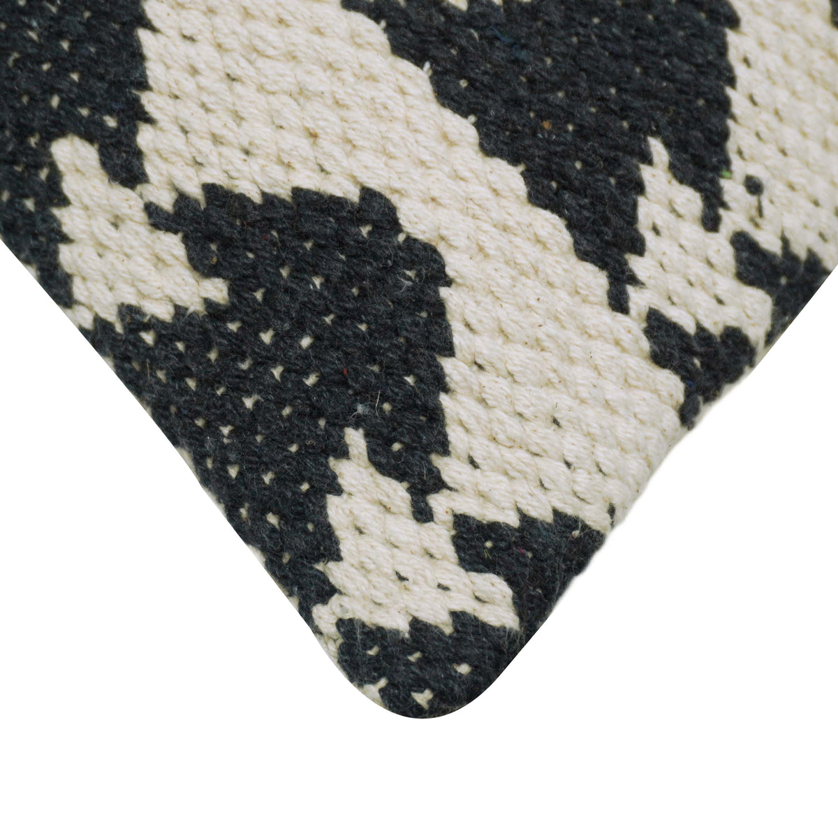 Handwoven Cotton Cushion Cover – Black & Cream Geometric Tribal Pattern | 45 x 45 cm