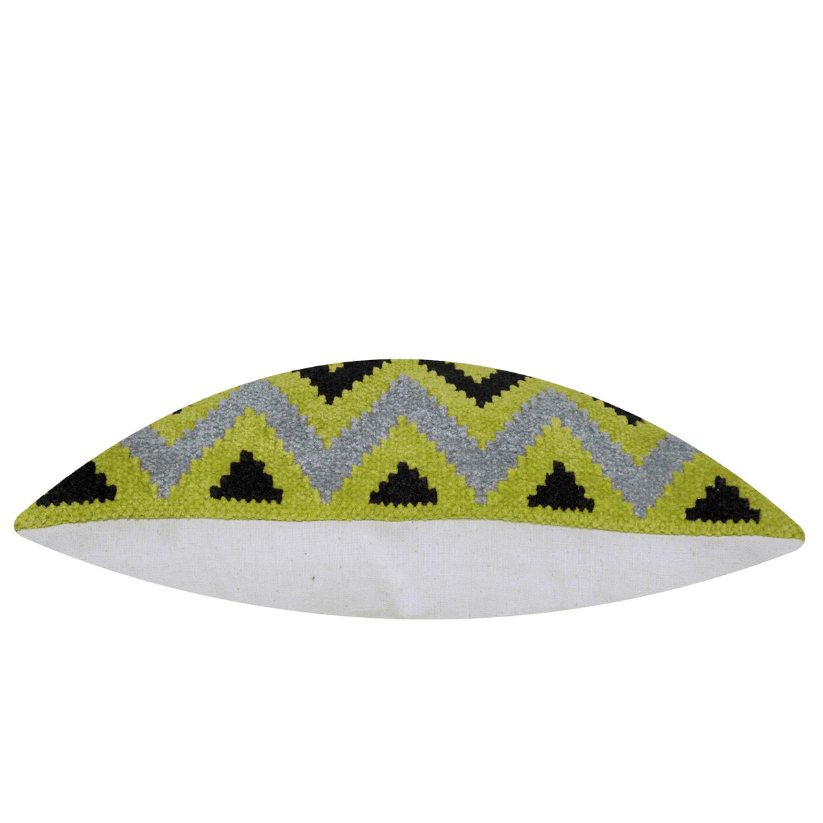 Handwoven Chevron Zigzag Cushion Cover – Lime Green, Grey & Black – 45 x 45 cm
