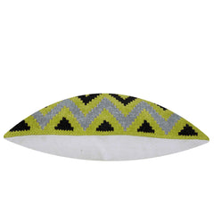 Handwoven Chevron Zigzag Cushion Cover – Lime Green, Grey & Black – 45 x 45 cm