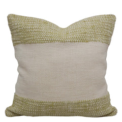Handwoven Cotton & Polyester Cushion Cover 45x45 cm | Olive Green & Natural Textured Decorative Throw Pillow Cover | Modern Boho Sofa Cushion Cover with Concealed Zipper