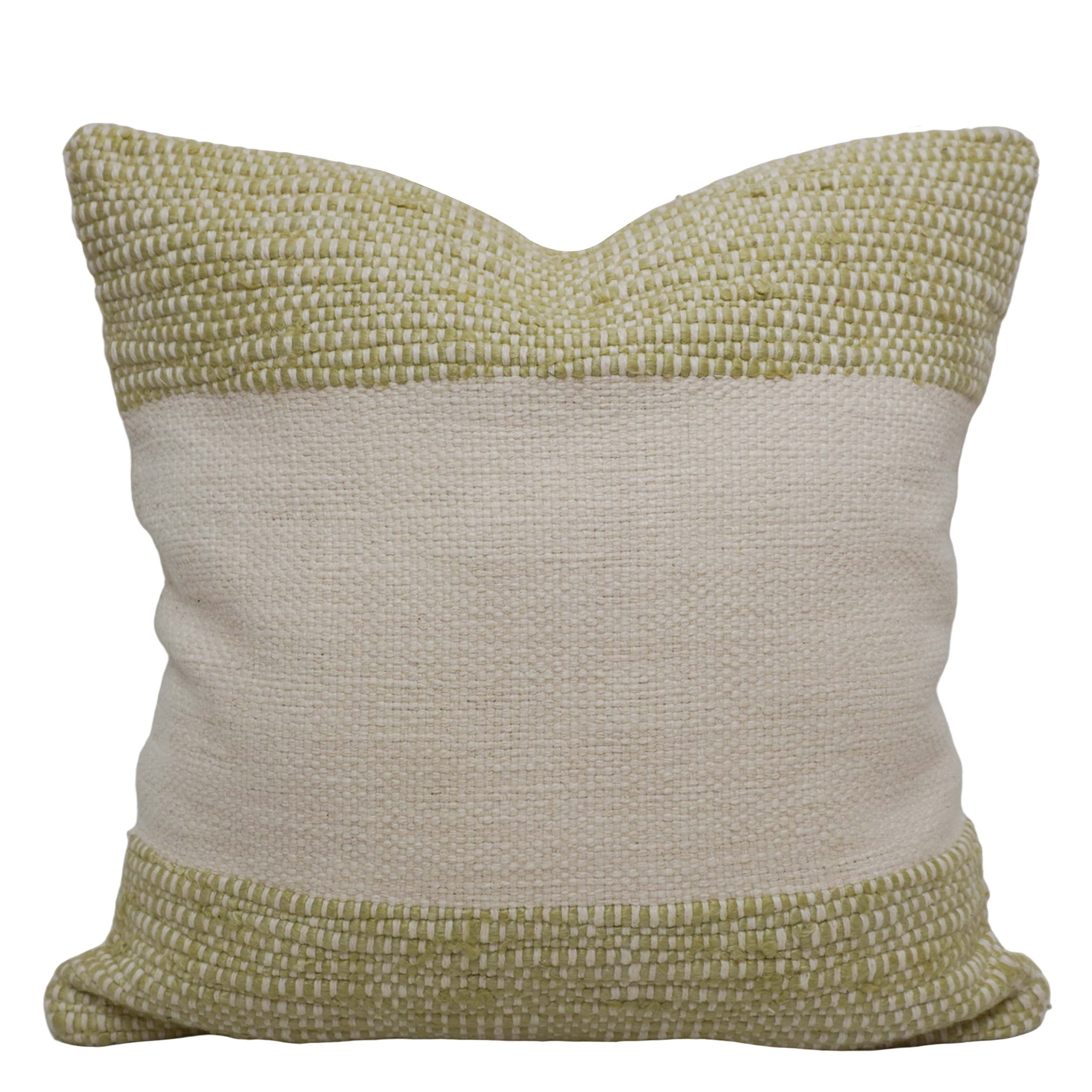 Handwoven Cotton & Polyester Cushion Cover 45x45 cm | Olive Green & Natural Textured Decorative Throw Pillow Cover | Modern Boho Sofa Cushion Cover with Concealed Zipper