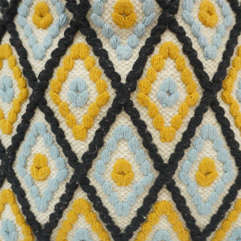 Handwoven Diamond Pattern Embroidered Cotton Cushion Cover – 45x45 cm | Geometric Boho Throw Pillow Cover - Bulk manufacturer & supplier from Panipat, India