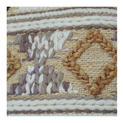 Handwoven Jute Cotton Cushion Cover with Geometric Tribal Embroidery | Boho Rustic Textured Pillow Cover (18x18 Inch)