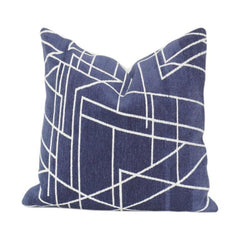 Navy Blue Geometric Jacquard Cotton Cushion Cover | Modern Abstract Pattern | 18x18 Inch Decorative Pillow Cover