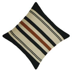 Handwoven Striped Cotton Cushion Cover – Black, Cream & Rust – 45 x 45 cm