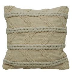 Handwoven Cotton Cushion Cover 45x45 cm | Textured Braided Boho Throw Pillow Cover | Handmade Decorative Cushion Cover with Concealed Zipper | Ivory