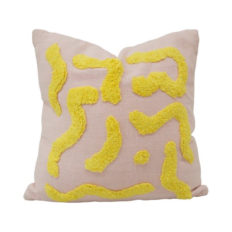 Tufted Abstract Cotton Cushion Cover – 45x45 cm | Modern Textured Decorative Pillow Cover in Blush Pink & Yellow - Bulk manufacturer & supplier from Panipat, India