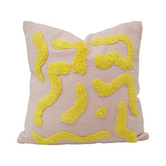 Tufted Abstract Cotton Cushion Cover – 45x45 cm | Modern Textured Decorative Pillow Cover in Blush Pink & Yellow