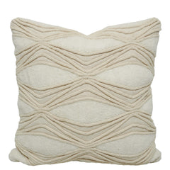 Handcrafted Tufted & Rope Cotton Cushion Cover 45x45 cm | Textured Boho Decorative Throw Pillow Cover | Ivory | Hidden Zip