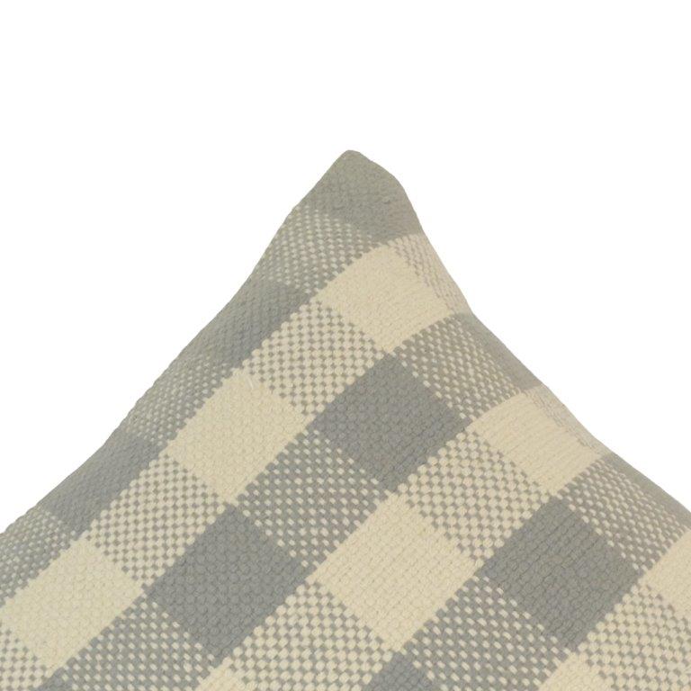 Handmade Grey Check Cotton Cushion Cover | Woven Buffalo Plaid Pillow Cover | 45x45 cm - Bulk manufacturer & supplier from Panipat, India