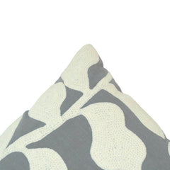 Abstract Leaf Embroidered Cotton Cushion Cover 45x45 cm | Grey & Ivory Decorative Throw Pillow Cover